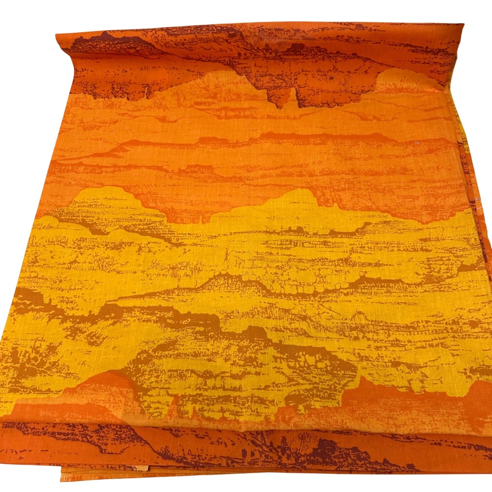 Vintage Queen Flat Sheet Desert Landscape Orange Yellow Canyon Muslin USA Made
